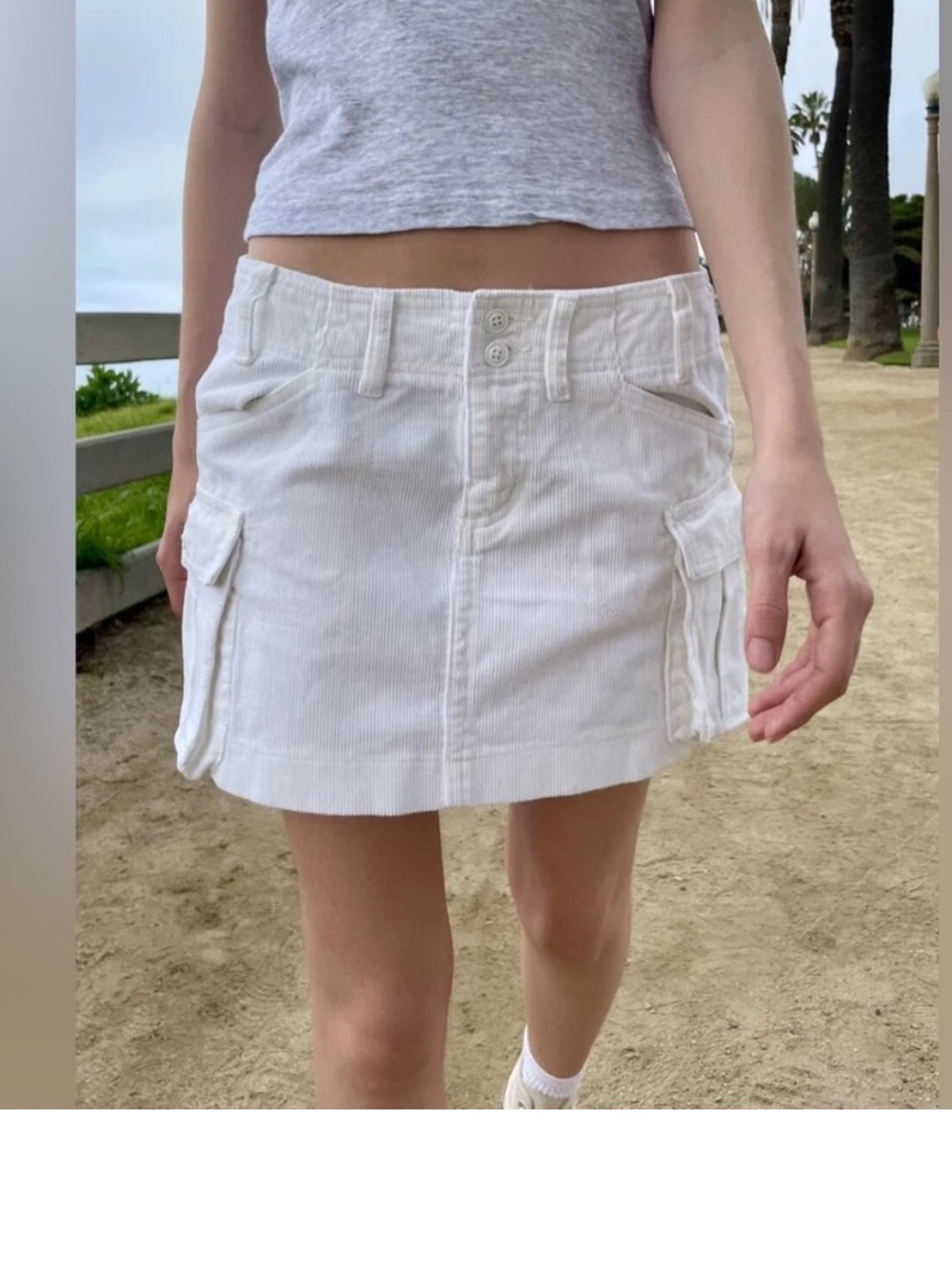 Brandy Melville White Corduroy Cargo Mini Skirt